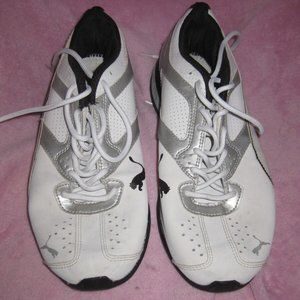 Men's Puma Size 8 White/Black/Silver Running Shoes/Sneakers